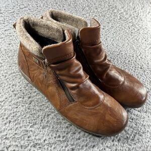 Remonte Tex Boots 41 US 9.5-10 Brown Leather Wool Lined Ankle Bootie Rieker